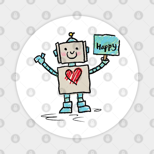 Cute Happy Robot Magnet by Gadgetealicious